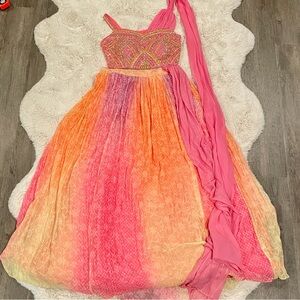 Sunset and Gold Embellished Lehenga (2 Piece Set)